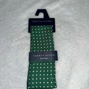 Tommy Hilfiger Green and White Polka Dot Pocket Square